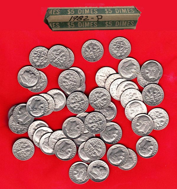 Roll of 1982-P Roosevelt Dimes