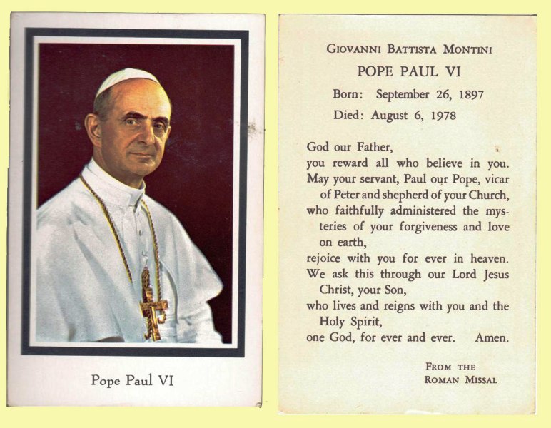 Pope Paul VI Bereavement Card