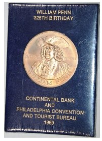 1969 Medal William Penn 325th Birthday