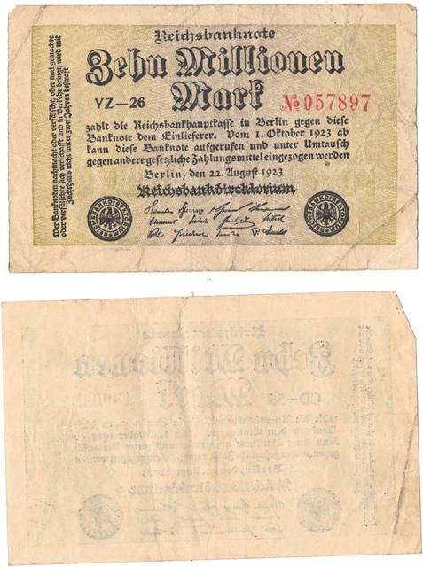 Germany - Behn Millionen (10,000,000) Mark Reichsbanknote (Green)