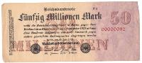 Germany - Fünfzig Millionen (50,000,000) Mark Reichsbanknote (LOW SERIAL NUMBER)