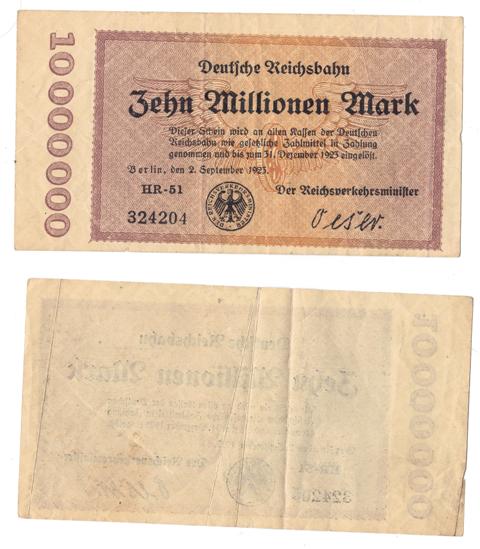 Germany - Behn Millionen (10,000,000) Mark Reichsbanknote (Brown)