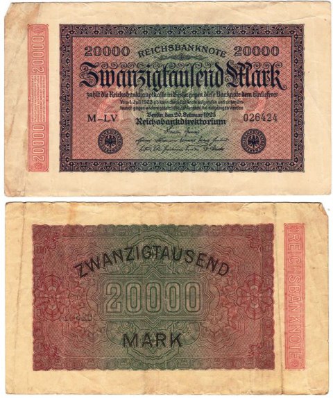 Germany - Zwanzigtausend (20,000) Mark Reichsbanknote