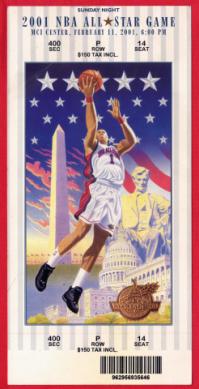 2001 NBA All-Star Game Full Unused Ticket