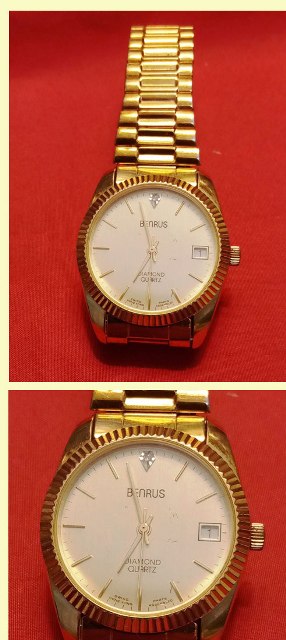 Watch – Benrus Quartz Men Watch Fluted Bezel Diamond Analog