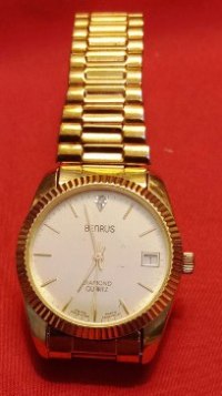 Watch – Benrus Quartz Men Watch Fluted Bezel Diamond Analog