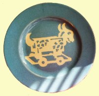 Vintage Blue and White Cameowear Child's Goat Cart Toy Plate by Harker Pottery Co