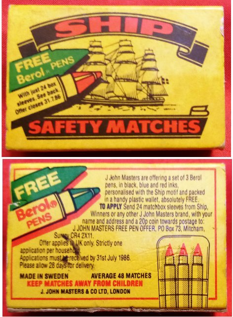 Matchbox – “SHIP” Safety Matches (Great Britain) EMPTY BOX)