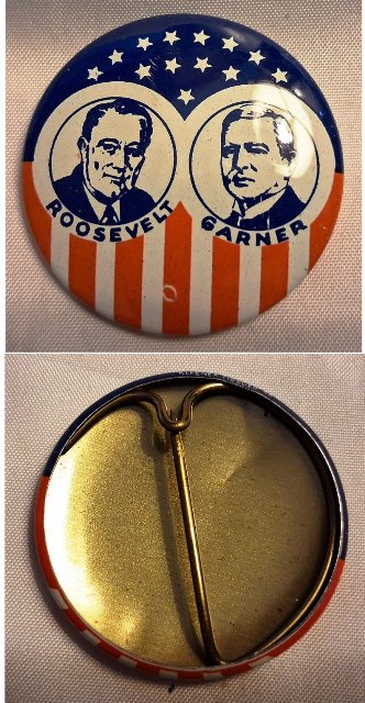 Pin - 1968 Kleenex Tissues Presidential Campaign Reproduction - Roosevelt & Garner